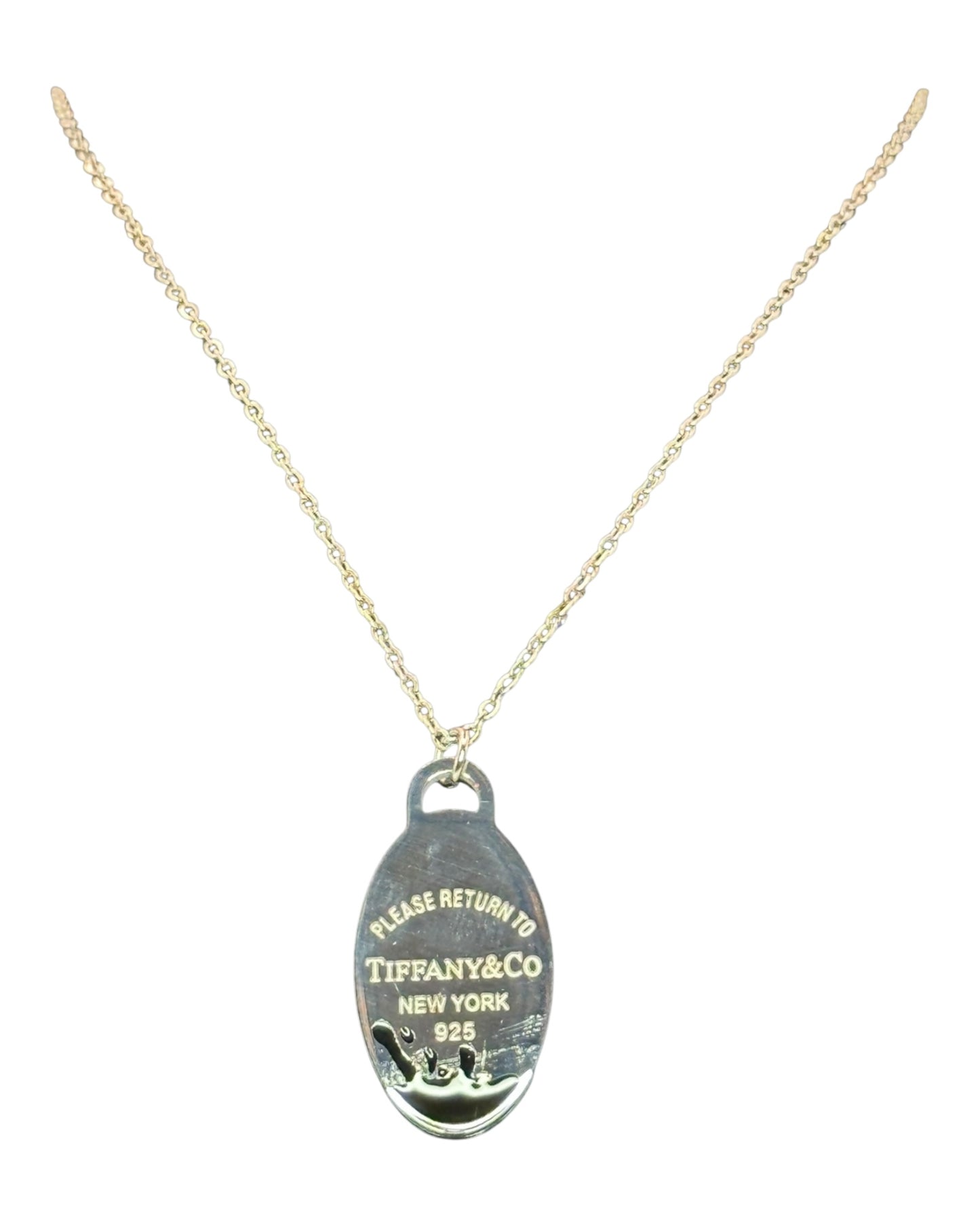Tiffany & Co. Halskette schwarz mit ovalem Anhänger aus 925 Sterling-Silber