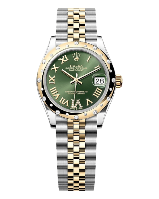 Rolex Datejust Green Dial with Roman & Diamond Markers, Diamond Bezel, 31mm Two-Tone Jubilee - U1 FACTORY - AUTOMATIK