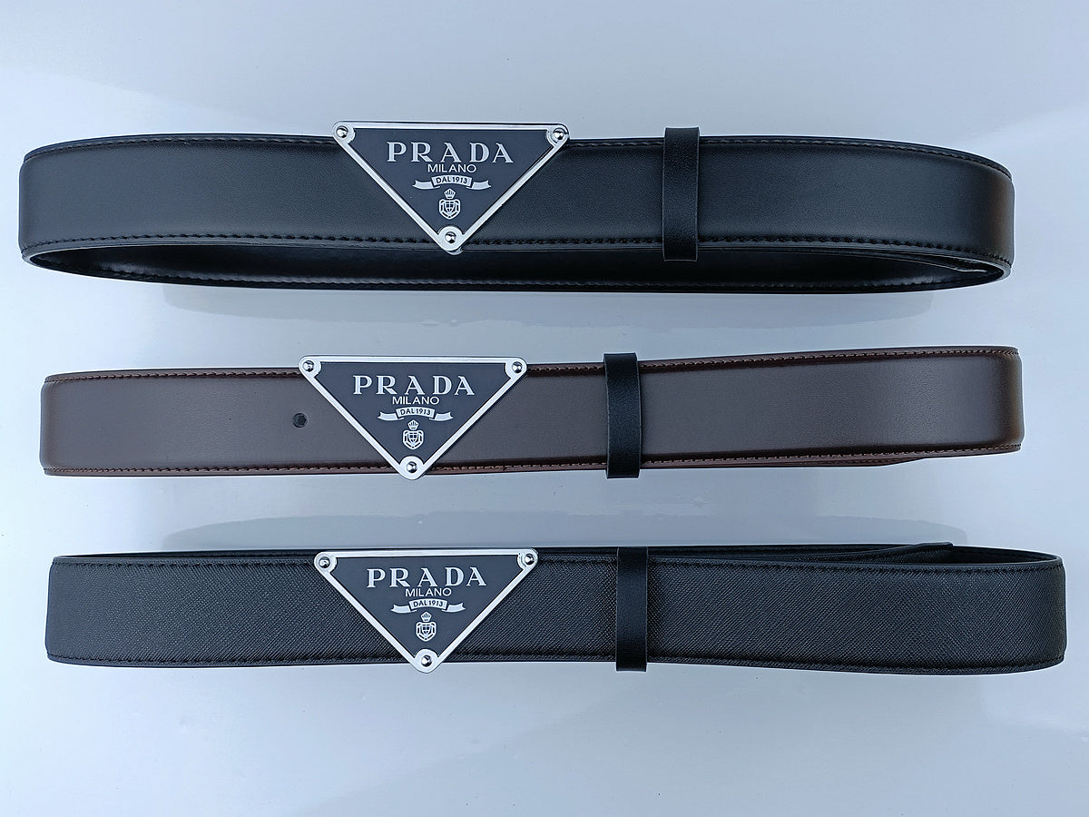 PRADA TRIANGLE LOGO SAFFIANO LEATHER BELT – FULL SET – 1:1 HIGH END