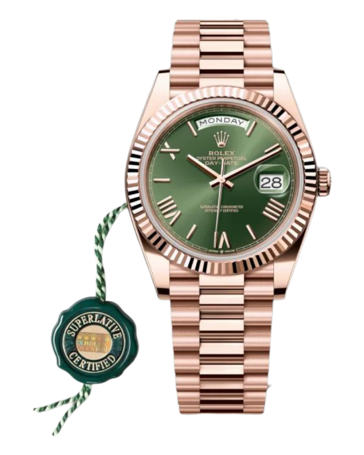 Rolex Day-Date Green Dial with Roman Numerals, 40mm Everose Gold President - U1 FACTORY - AUTOMATIK