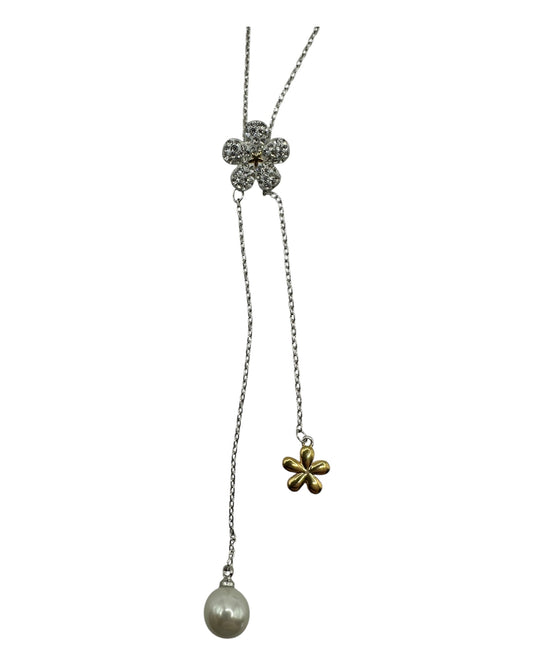 Swarovski Lariat-Kette mit Blumen-Anhänger und Perle