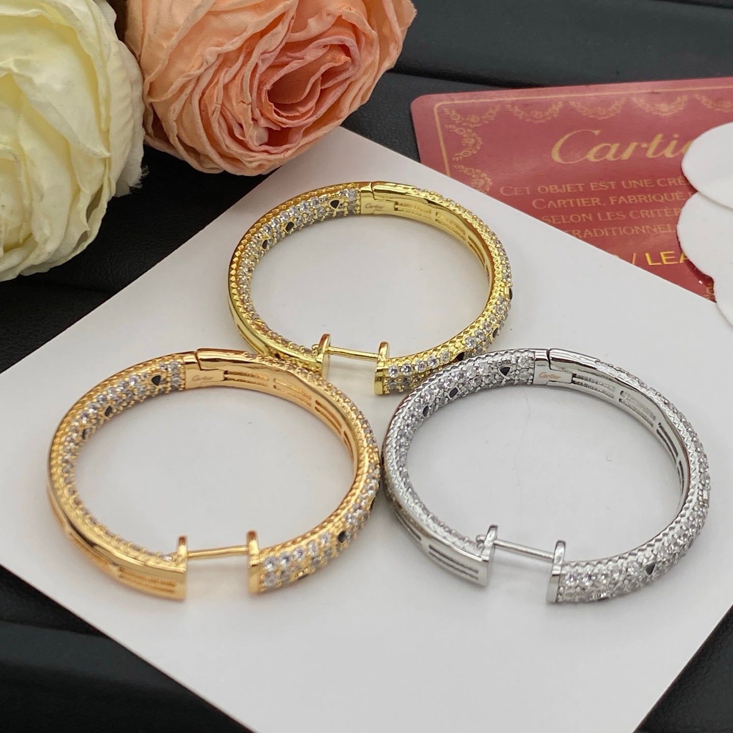 CARTIER PANTHÈRE DIAMOND HOOP EARRINGS – FULL SET – 1:1 HIGH END