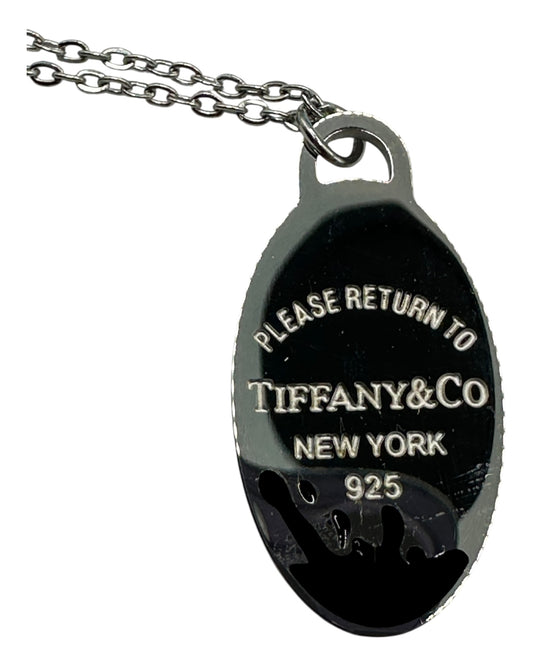 Tiffany & Co. Halskette schwarz mit ovalem Anhänger aus 925 Sterling-Silber