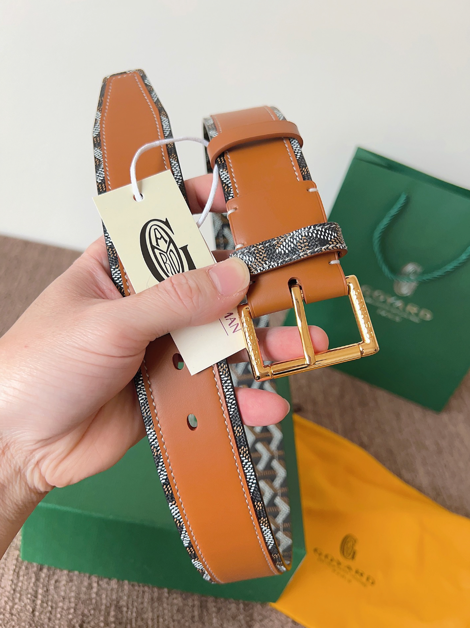 GOYARD GOYARDINE REVERSIBLE LEATHER BELT – SILVER PIN BUCKLE – FULL SET – 1:1 HIGH END