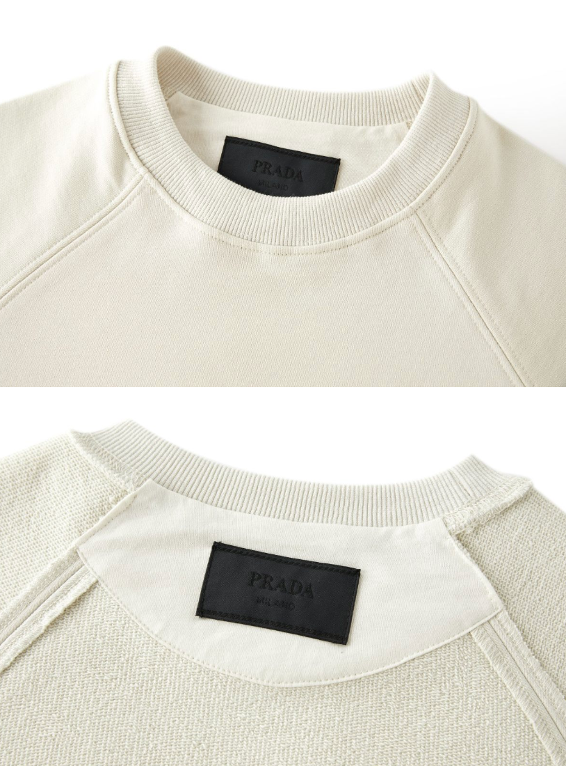 PRADA 2026FW MINIMALIST WOVEN LABEL HEAVYWEIGHT CREWNECK SWEATSHIRT – 1:1 HIGH END