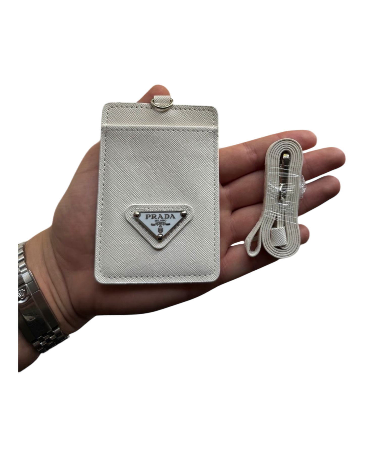 PRADA Neck Cardholder / Ausweisetui – Weiß / Schwarz