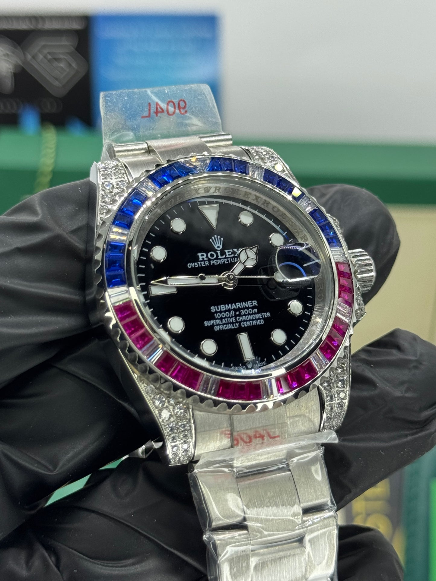 ROLEX SUBMARINER - CUSTOMIZED PEPSI ICED OUT - OYSTER - 41MM U1 FACTORY - AUTOMATIKE