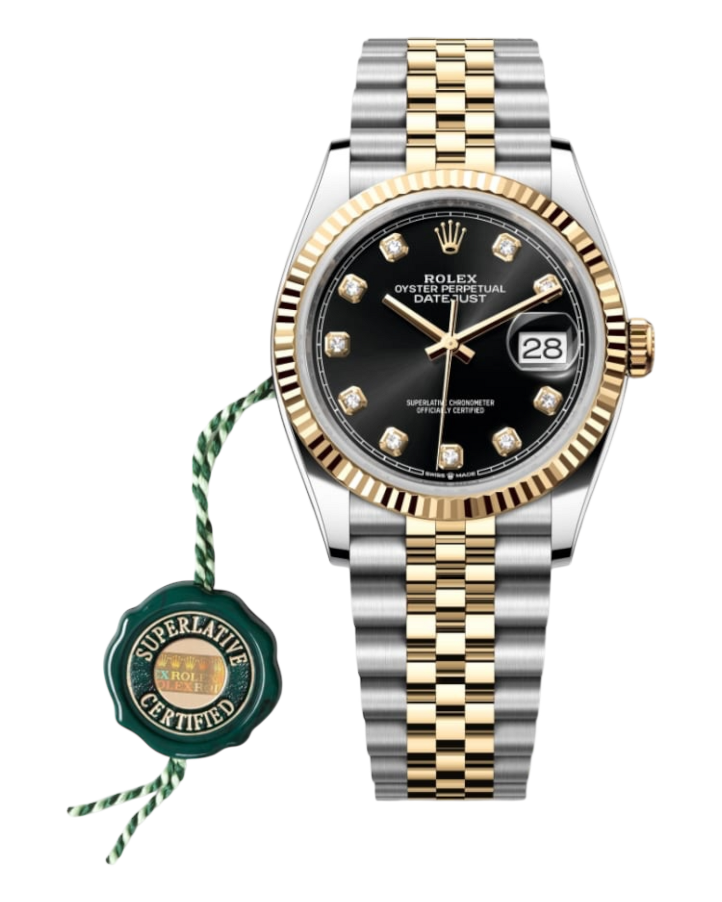 Rolex Datejust Black with Diamonds Dial, Bicolor 36mm Jubilee - U1 FACTORY - AUTOMATIK