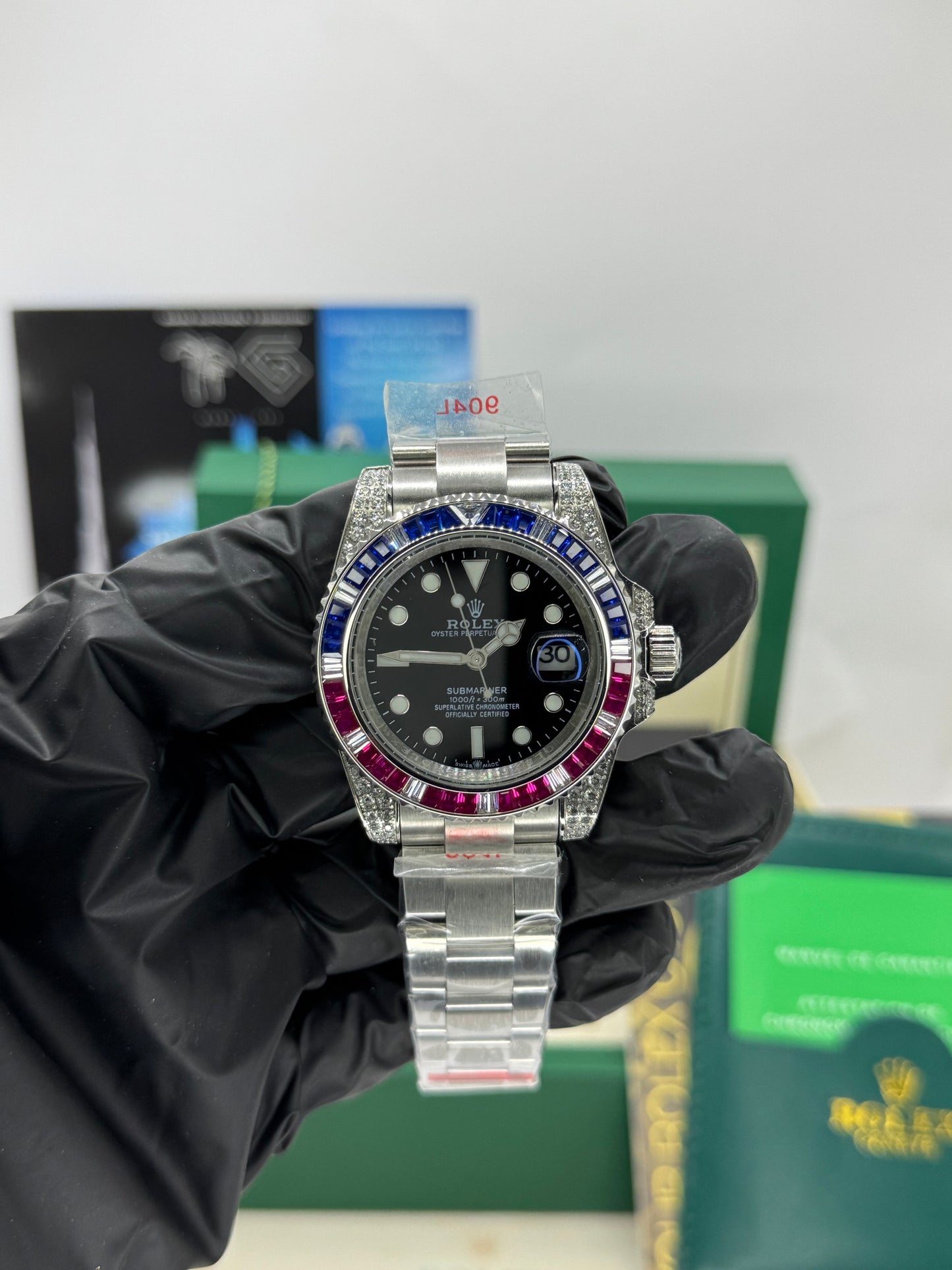 ROLEX SUBMARINER - CUSTOMIZED PEPSI ICED OUT - OYSTER - 41MM U1 FACTORY - AUTOMATIKE