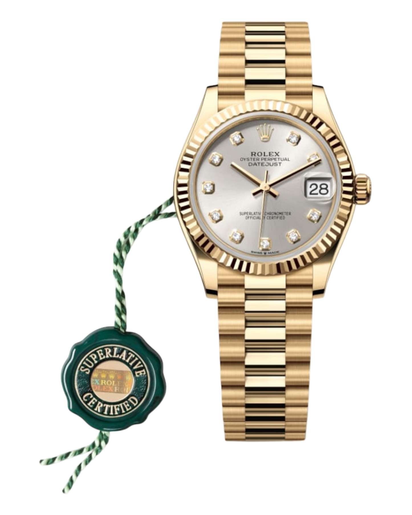 Rolex Datejust Silver Dial with Diamond Markers, 31mm Yellow Gold President - U1 FACTORY - AUTOMATIK