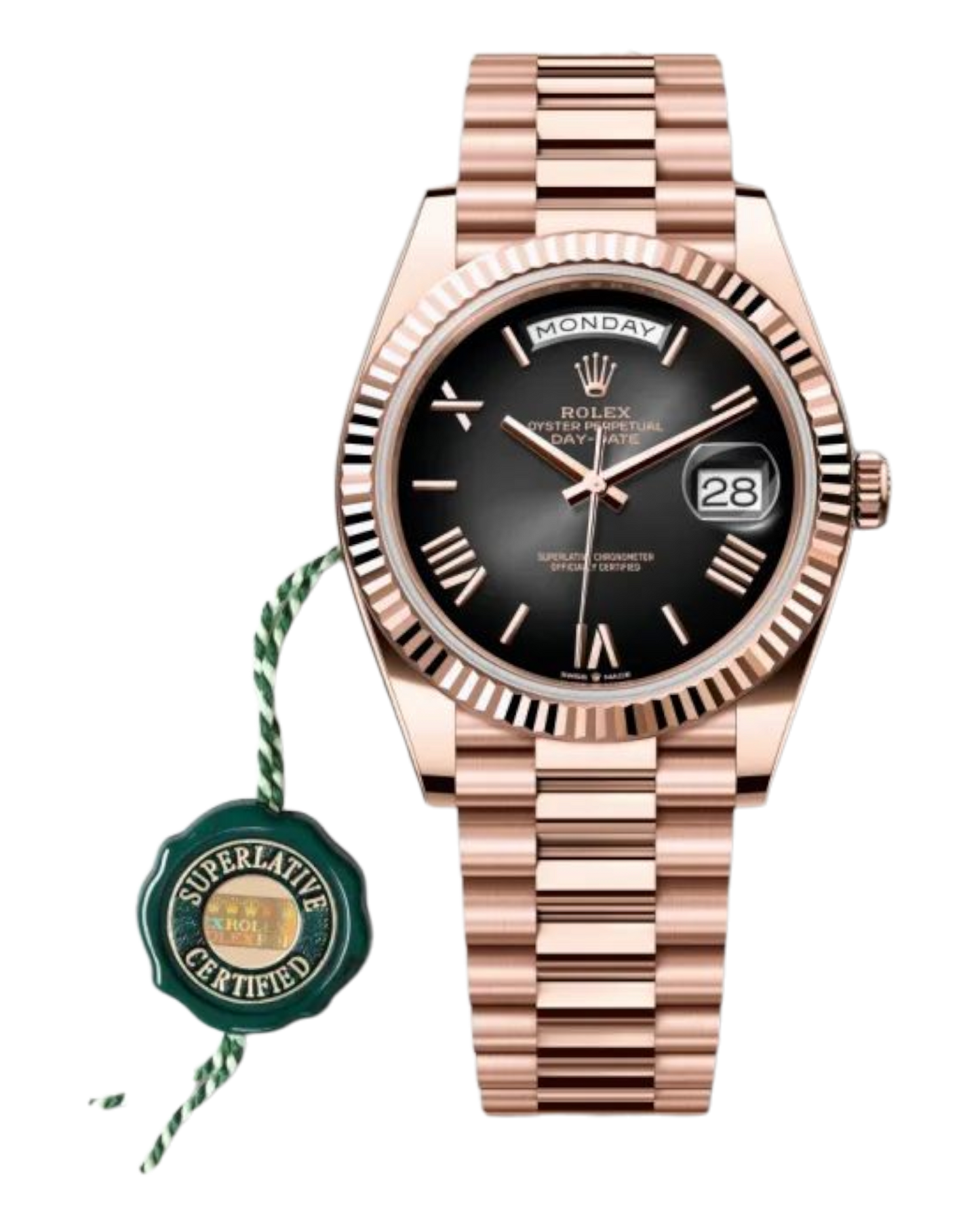 Rolex Day-Date Black Dial with Roman Numerals, 40mm Everose Gold President - U1 FACTORY - AUTOMATIK