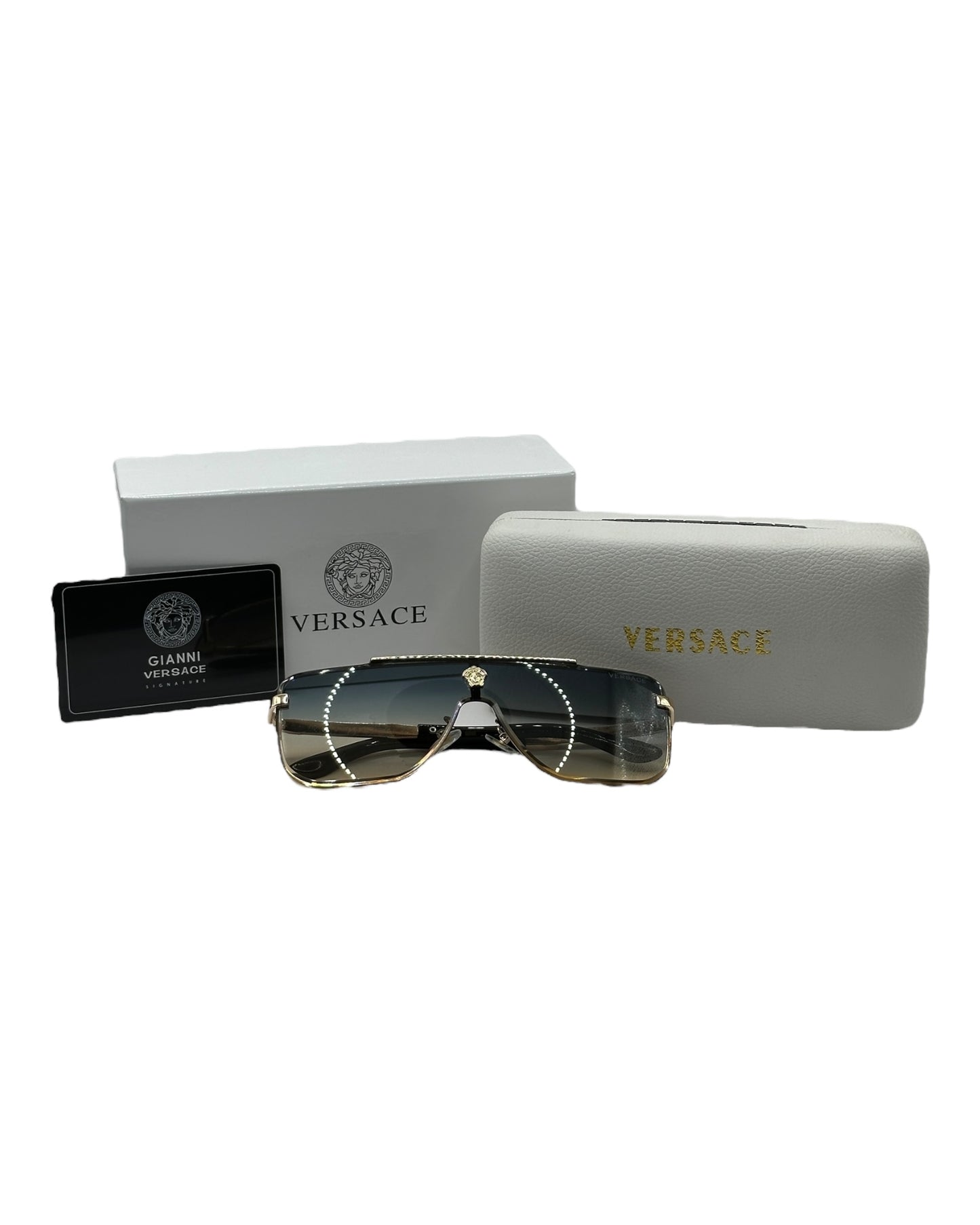 Versace Sonnenbrille in Gold mit Verlaufstönung in Gelb V4