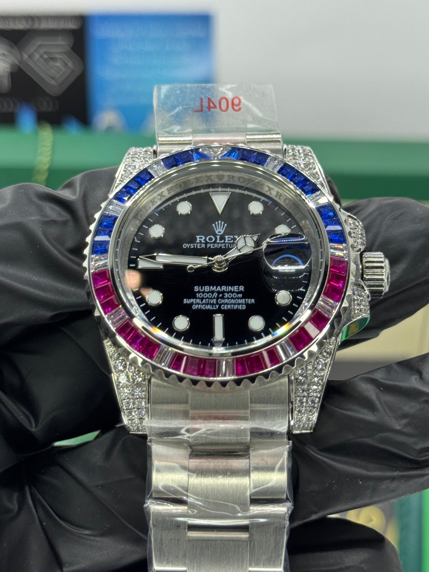 ROLEX SUBMARINER - CUSTOMIZED PEPSI ICED OUT - OYSTER - 41MM U1 FACTORY - AUTOMATIKE