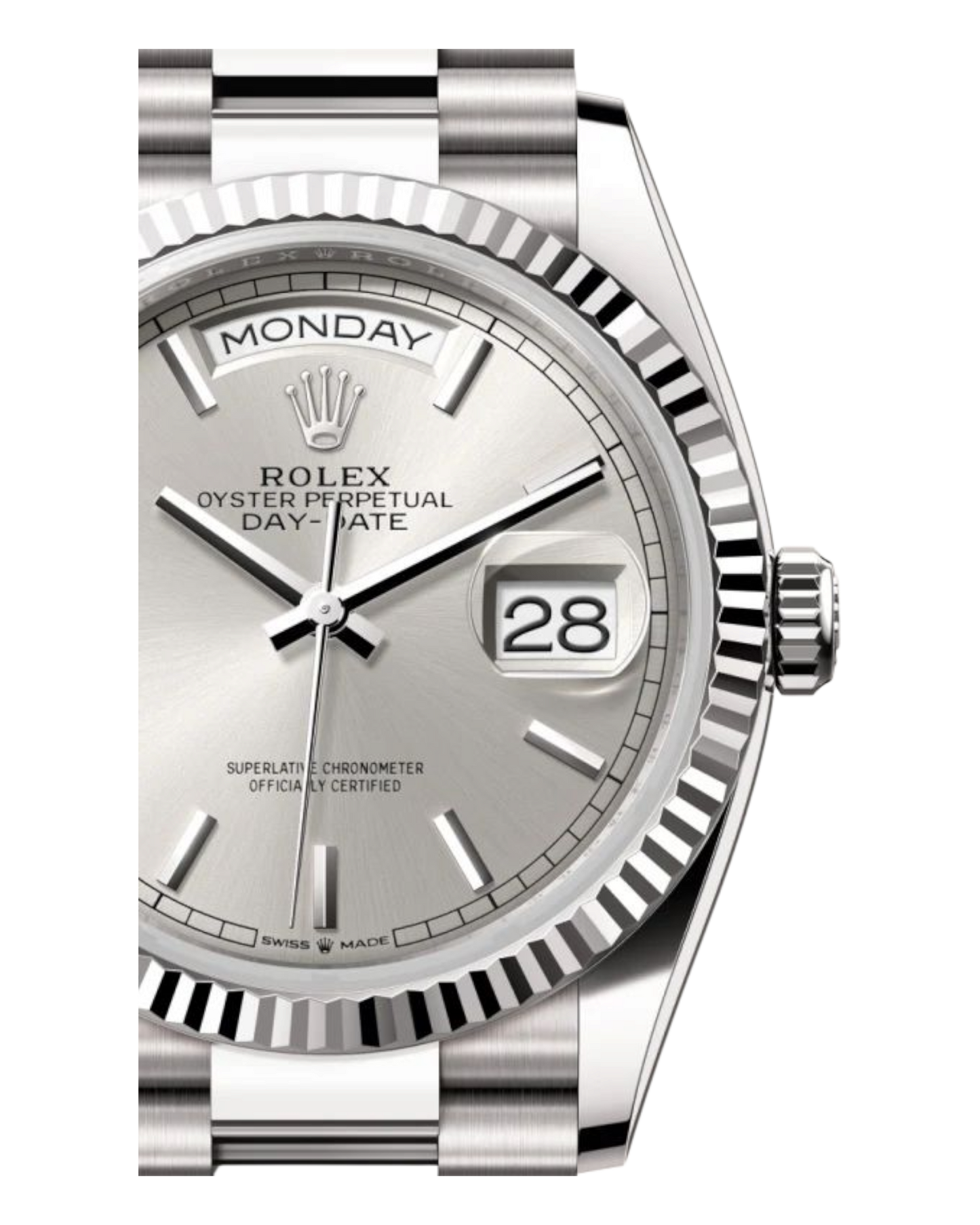 Rolex Day-Date Silver Dial, 40mm White Gold President - U1 FACTORY - AUTOMATIK