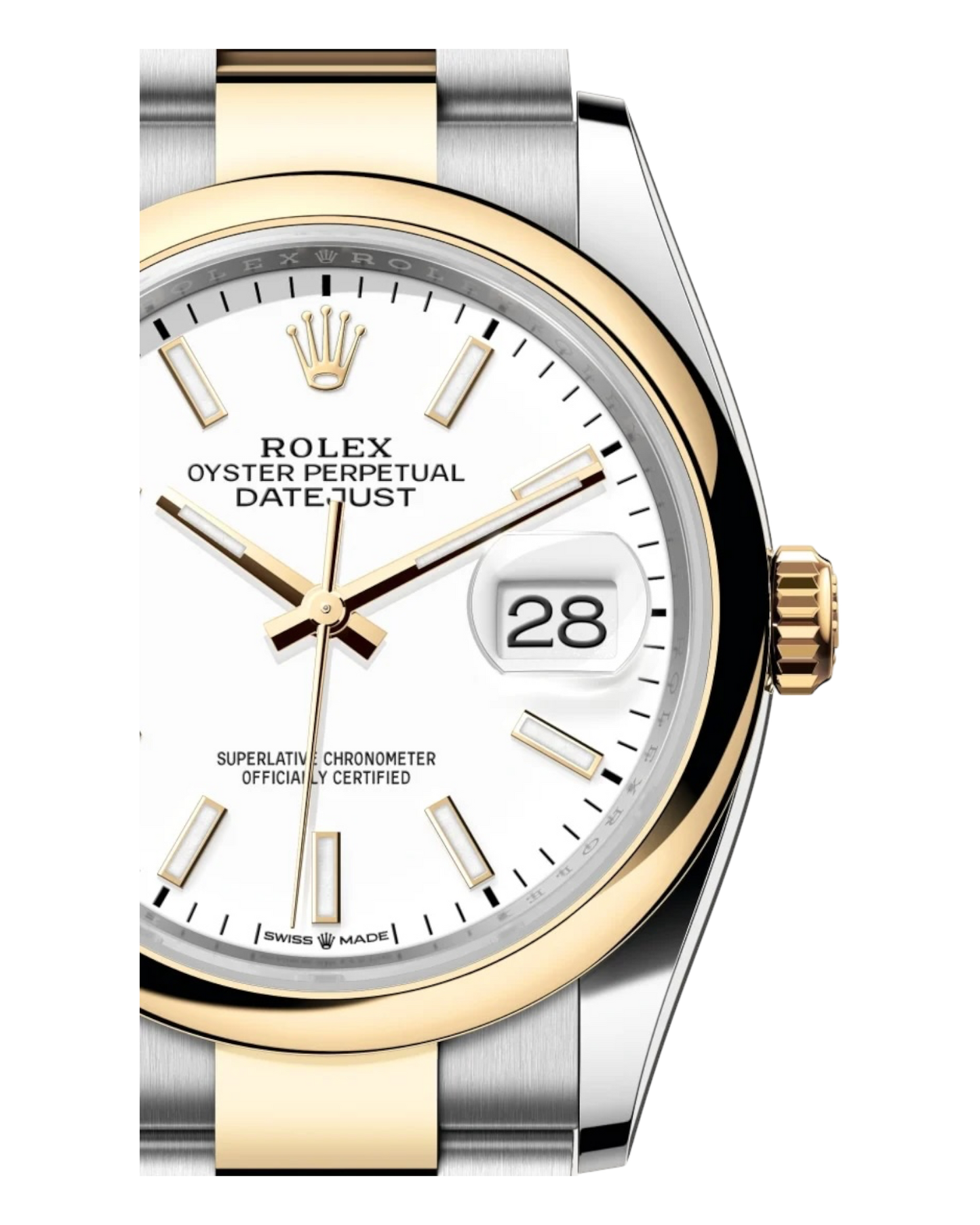 Rolex Datejust White Dial, Smooth Bezel, 36mm Two-Tone Oyster - U1 FACTORY - AUTOMATIK