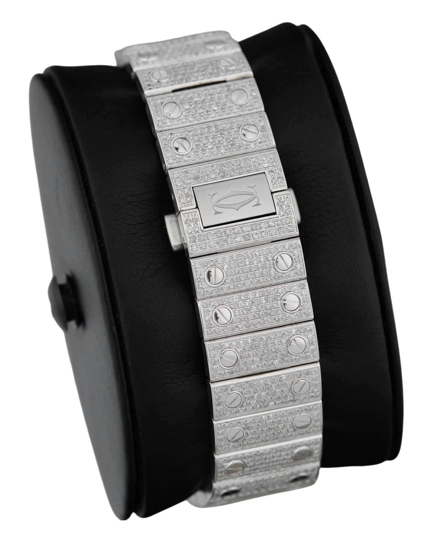 Santos De Cartier WSSA0018 Iced Out – Superclone 1:1 with genuine moissanite diamonds and Roman numerals