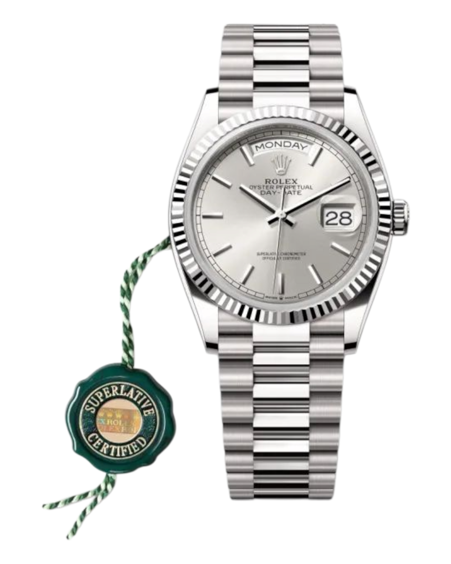 Rolex Day-Date Silver Dial, 40mm White Gold President - U1 FACTORY - AUTOMATIK