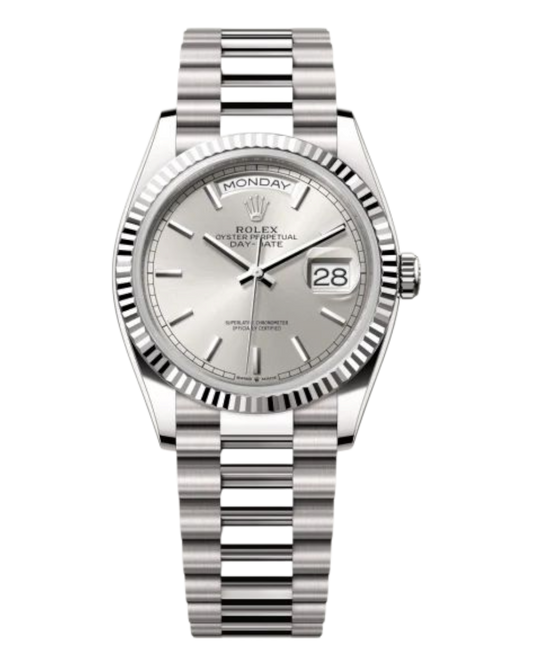 Rolex Day-Date Silver Dial, 40mm White Gold President - U1 FACTORY - AUTOMATIK