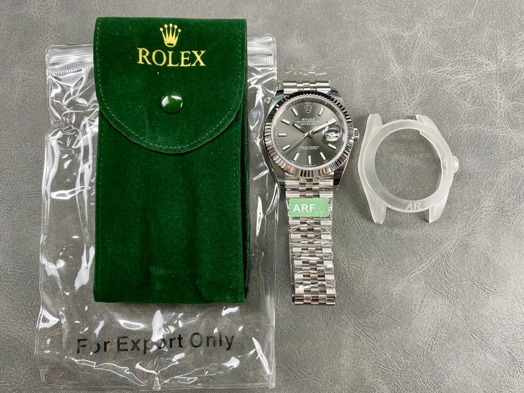 Rolex Datejust 41mm Grey Dial, flat bezel - SUPER CLONE - SWISS MOVEMENT - Jubilee Strap