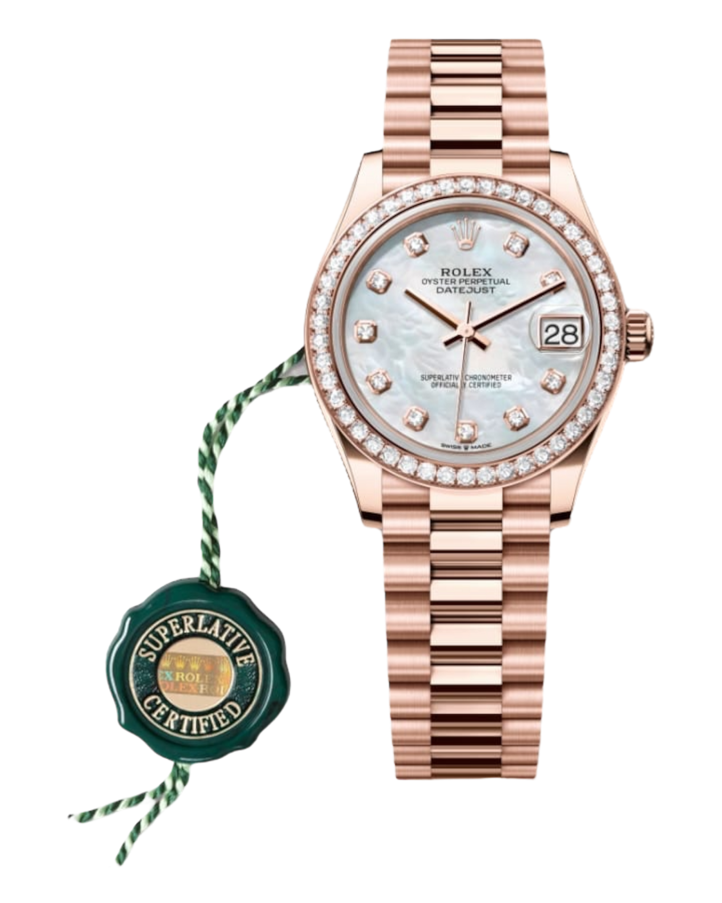 Rolex Datejust 31mm White with Rosé Diamonds Perlmutt Dial - U1 FACTORY - AUTOMATIK - Jubilee