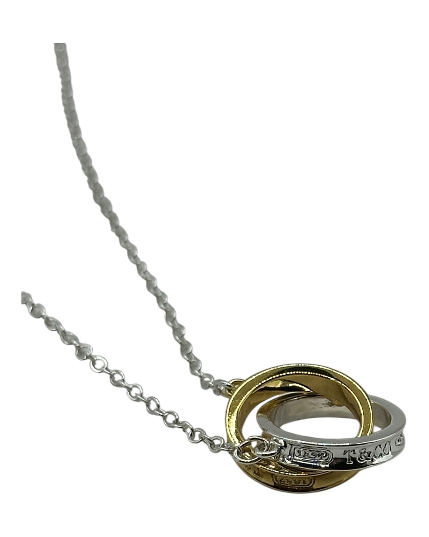 Silber- und Gold-Halskette mit Doppelring-Anhänger