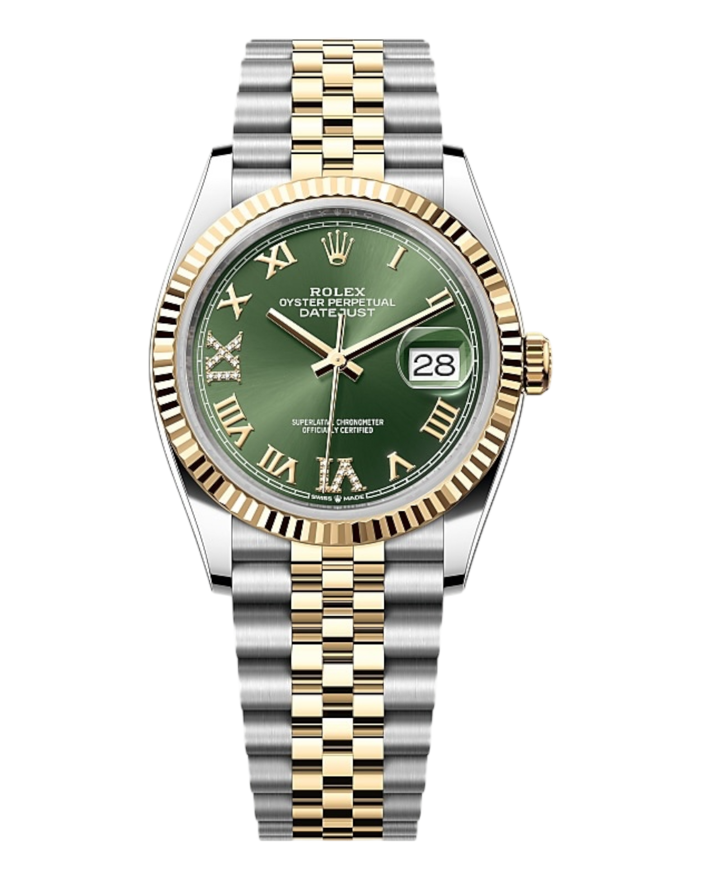 Rolex Datejust Green Dial with Roman & Diamond Markers, 36mm Bicolor - Jubilee - U1 FACTORY - AUTOMATIK