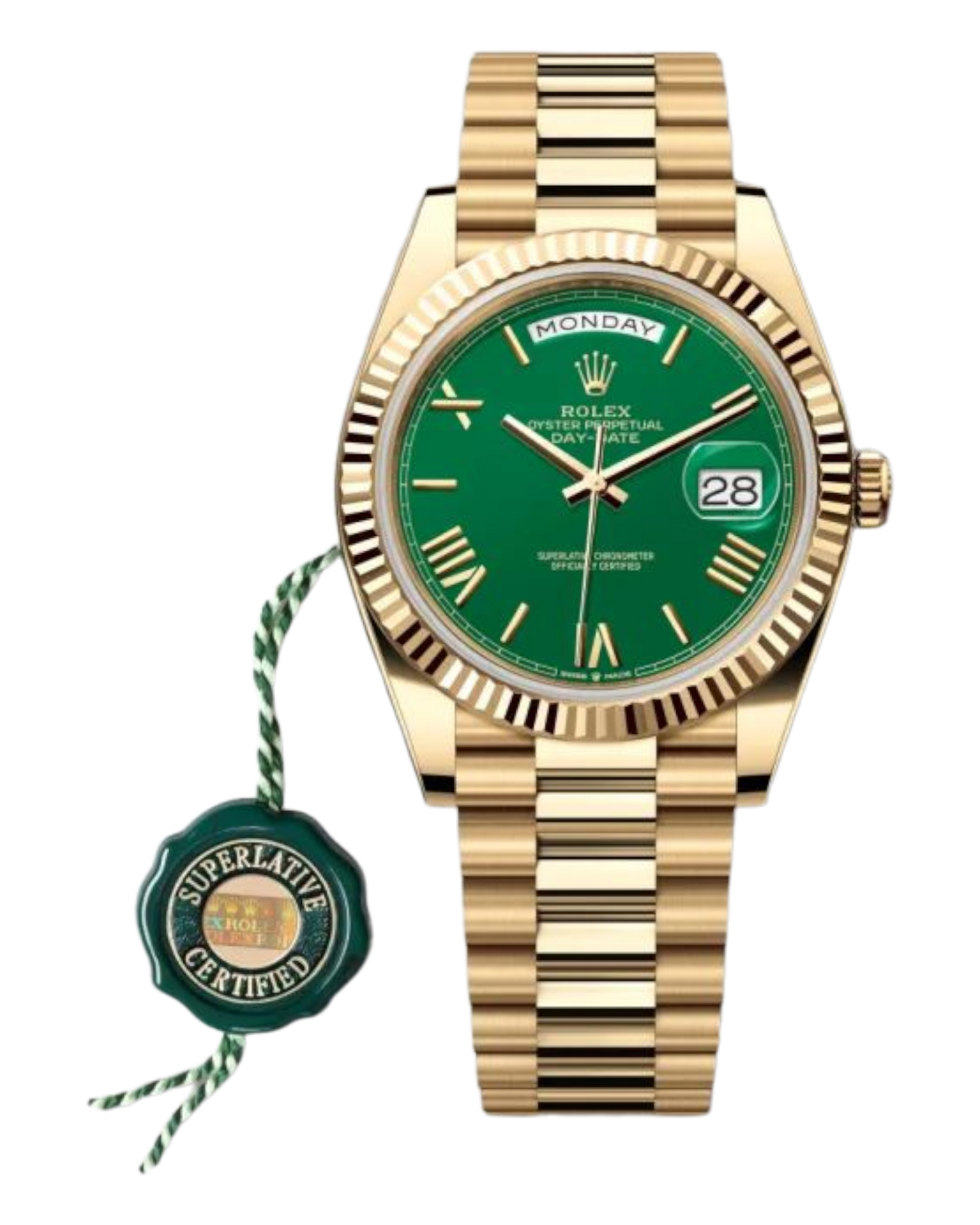 Rolex Day-Date Green Dial with Roman Numerals, 40mm Yellow Gold President - U1 FACTORY - AUTOMATIK