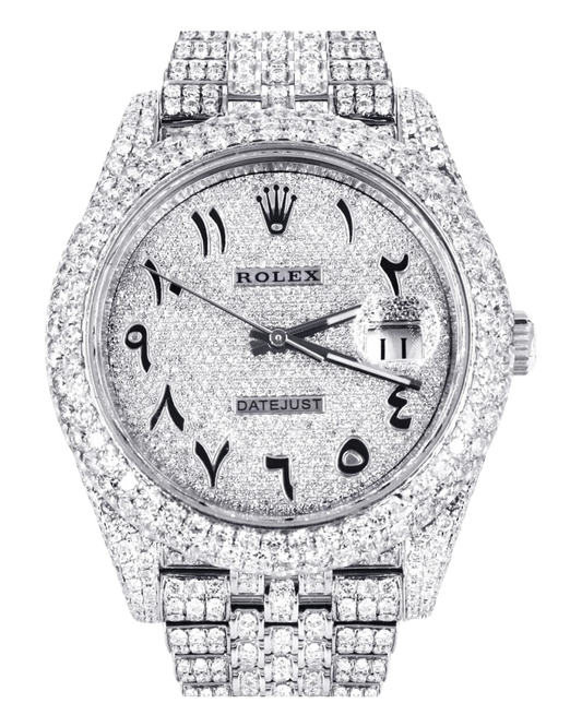 Rolex Datejust 41 Iced Out 126300 Superclone 1:1 with genuine moissanite diamonds and Arabic numerals