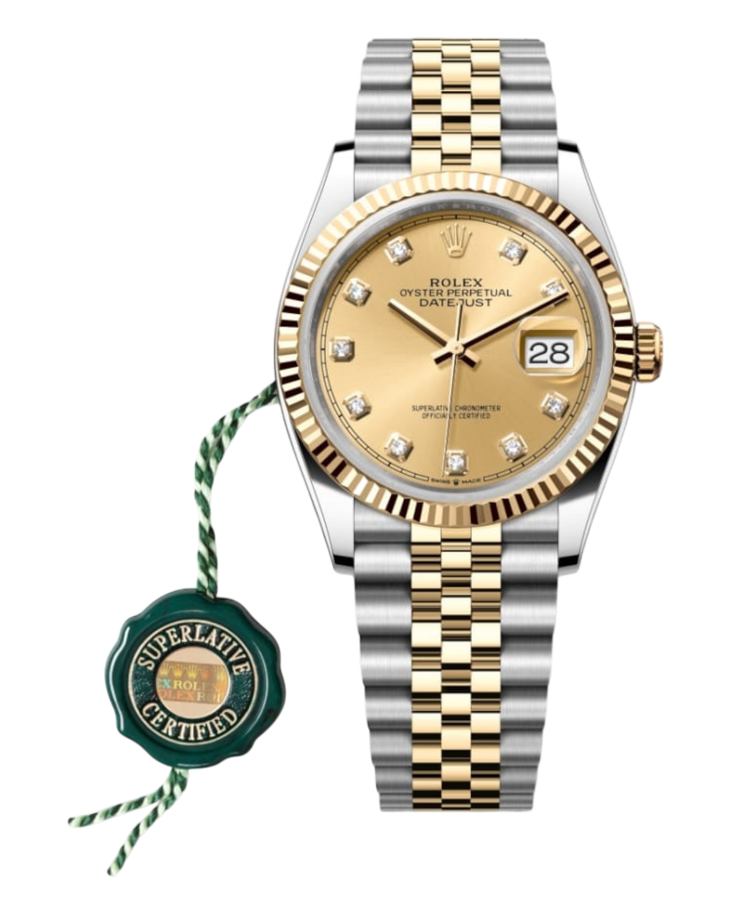 Rolex Datejust Champagne Dial with Diamond Markers, Fluted Bezel, 36mm Two-Tone Jubilee - U1 FACTORY - AUTOMATIK