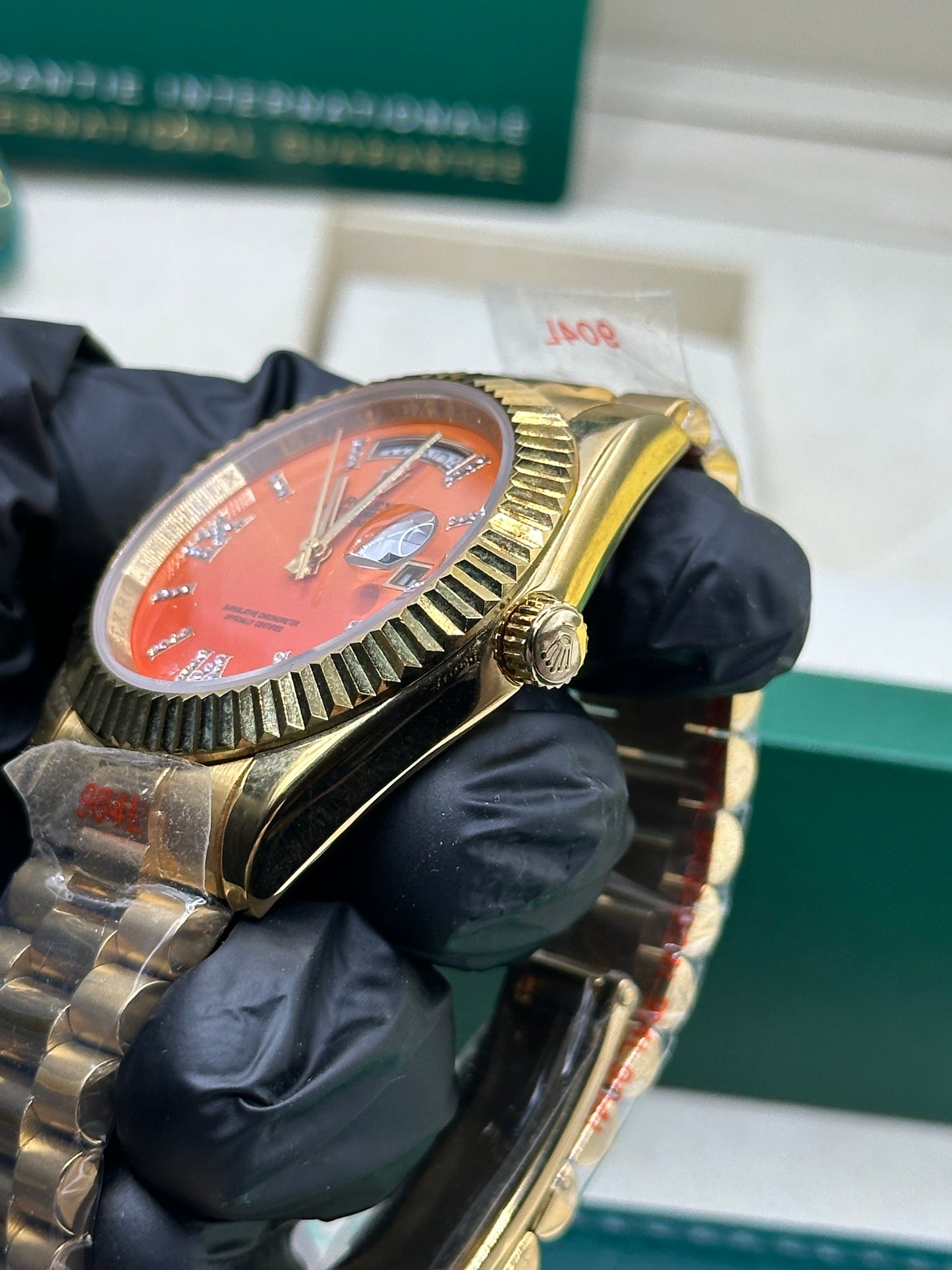 Rolex Day-Date Orange Coral Diamond Dial, 40mm Yellow Gold President - U1 FACTORY - AUTOMATIK