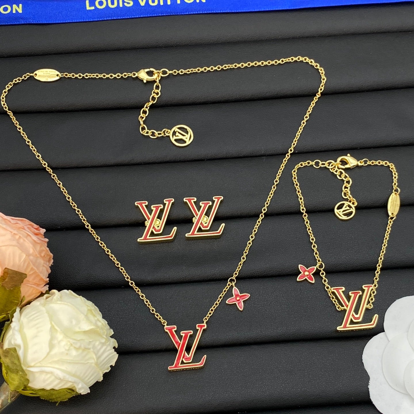LOUIS VUITTON LV ICONIC ENAMEL EARRING/BRACELET/NECKLACE – Full Set - 1:1 HIGH END