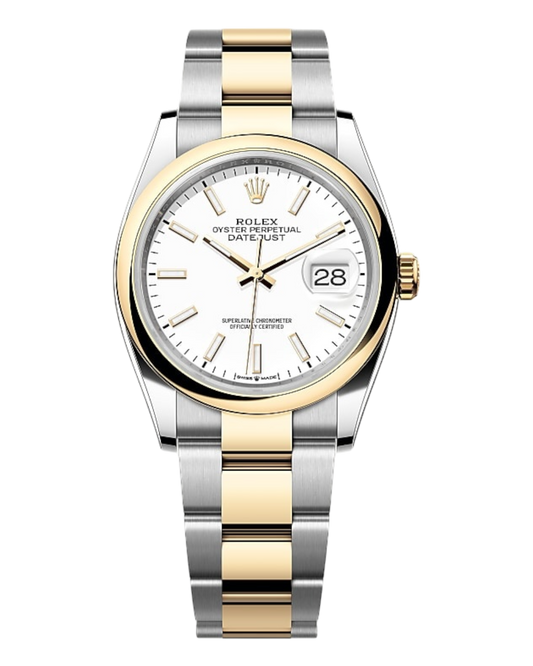 Rolex Datejust White Dial, Smooth Bezel, 36mm Two-Tone Oyster - U1 FACTORY - AUTOMATIK
