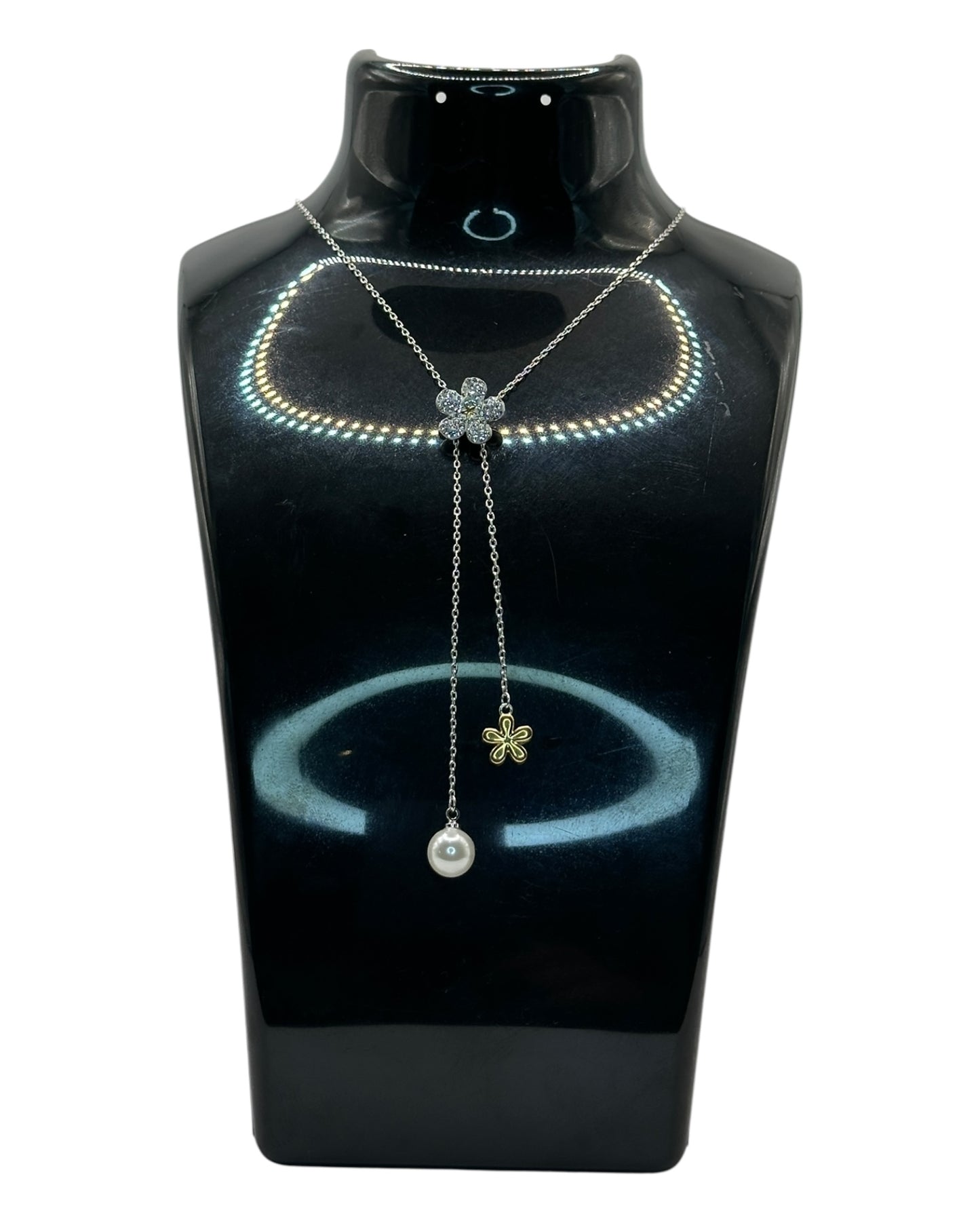 Swarovski Lariat-Kette mit Blumen-Anhänger und Perle