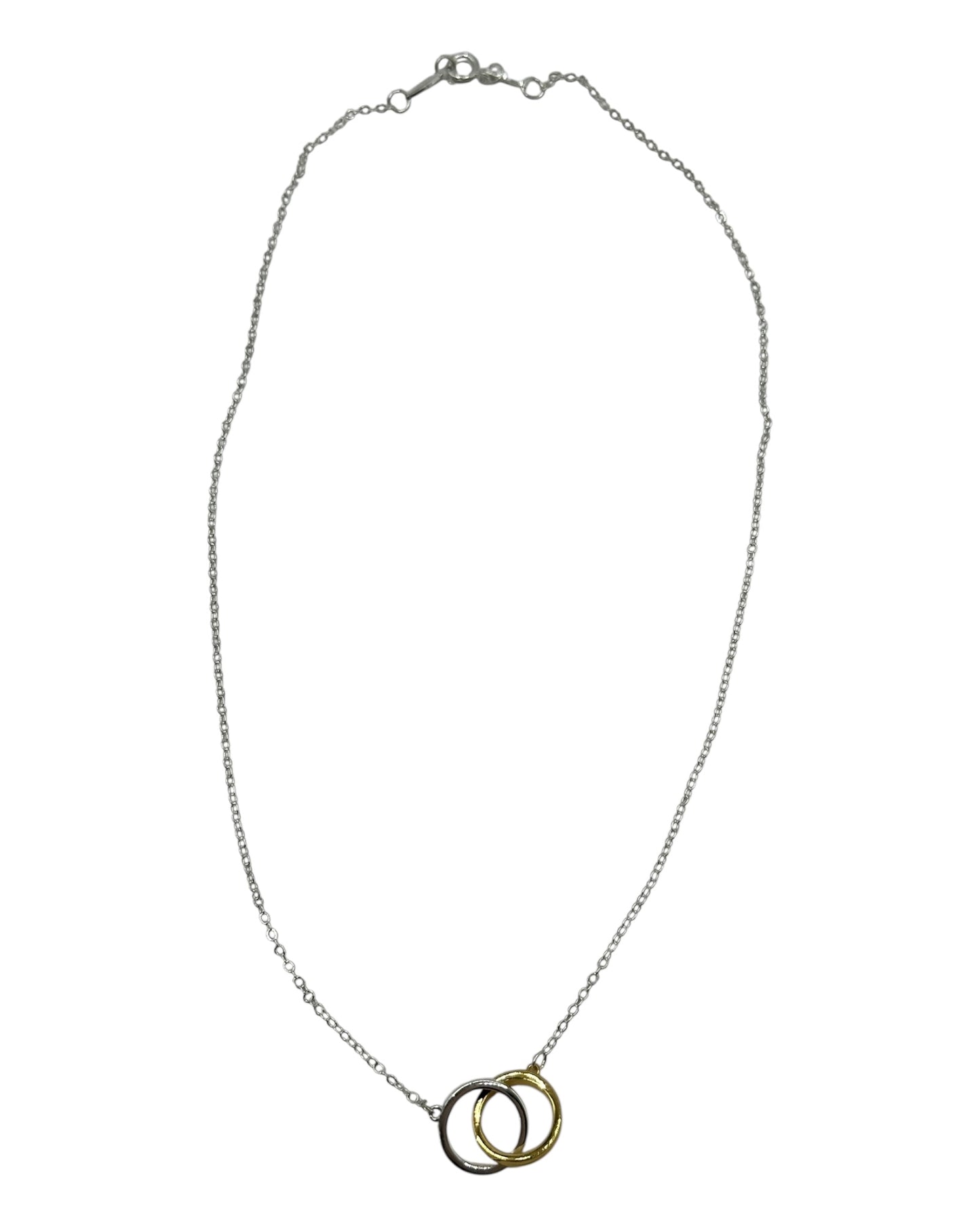 Silber- und Gold-Halskette mit Doppelring-Anhänger