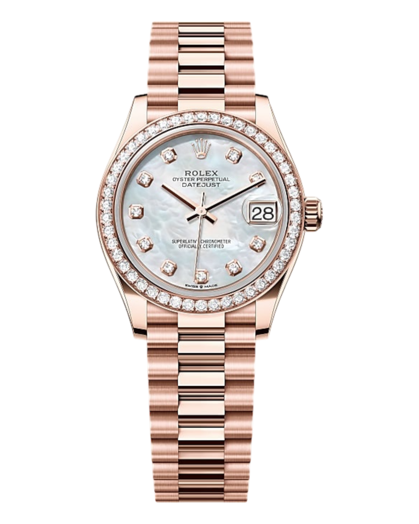Rolex Datejust 31mm White with Rosé Diamonds Perlmutt Dial - U1 FACTORY - AUTOMATIK - Jubilee