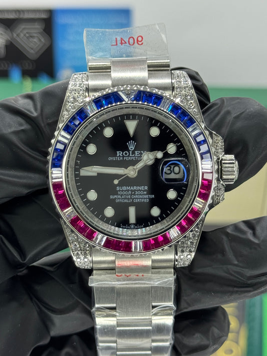 ROLEX SUBMARINER - CUSTOMIZED PEPSI ICED OUT - OYSTER - 41MM U1 FACTORY - AUTOMATIKE