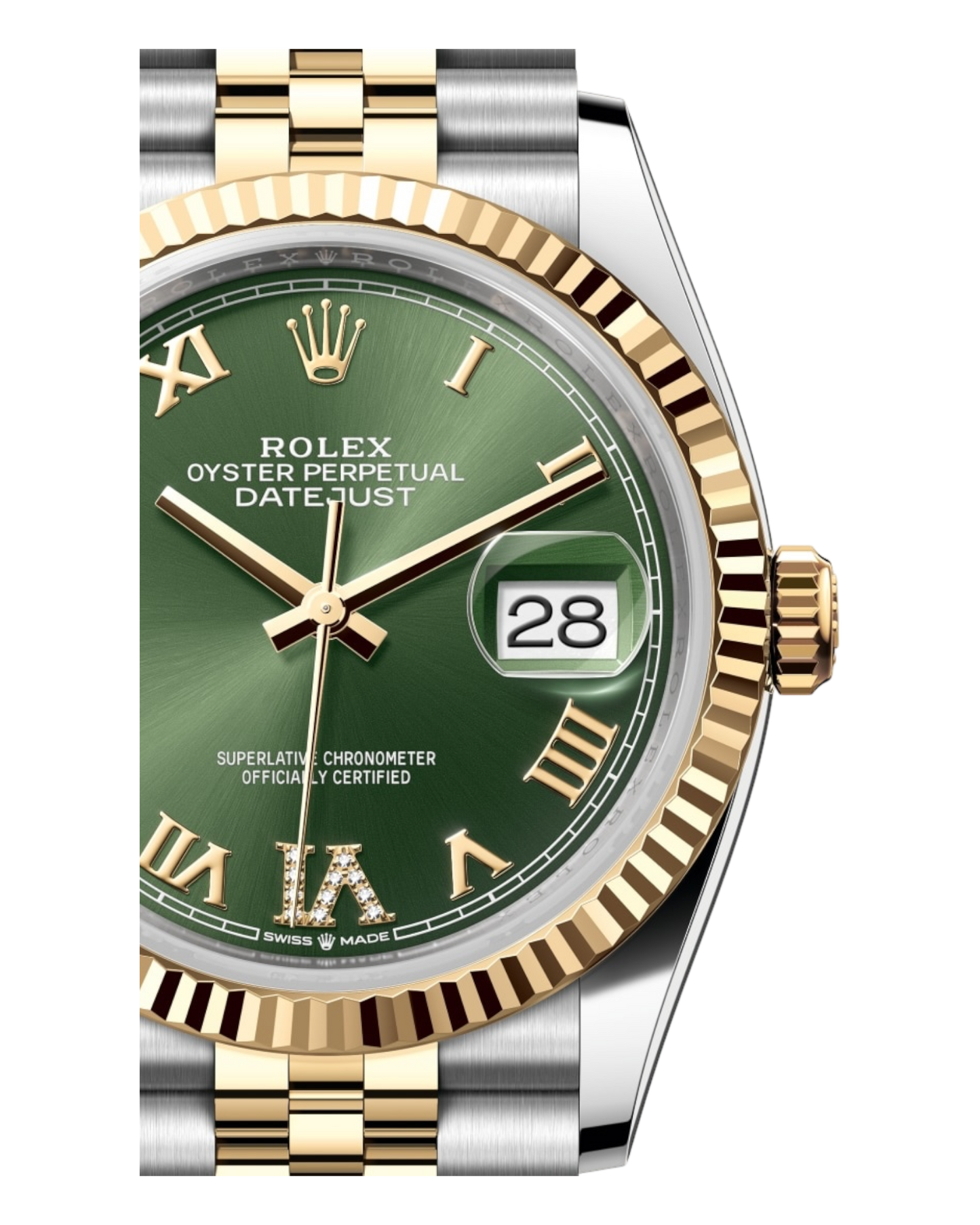 Rolex Datejust Green Dial with Roman & Diamond Markers, 36mm Bicolor - Jubilee - U1 FACTORY - AUTOMATIK