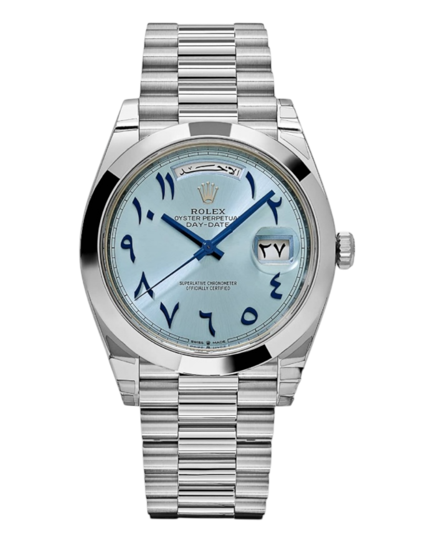 Rolex Day-Date 40mm Platinum – Ice Blue Arabic Dial with President Bracelet