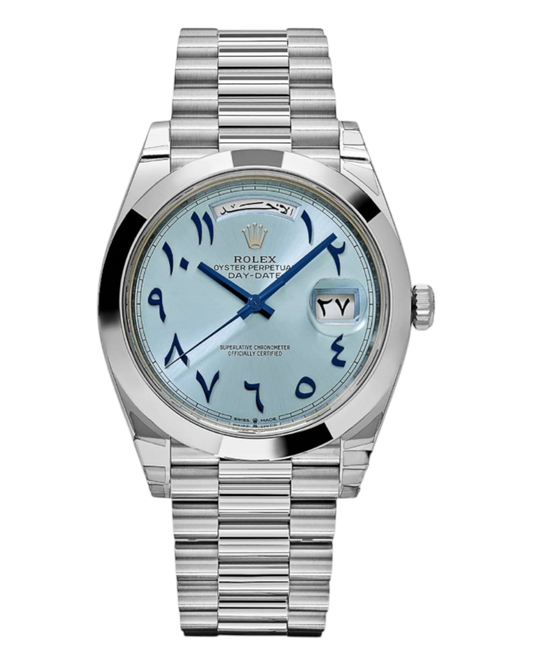 Rolex Day-Date 40mm Platinum – Ice Blue Arabic Dial with President Bracelet