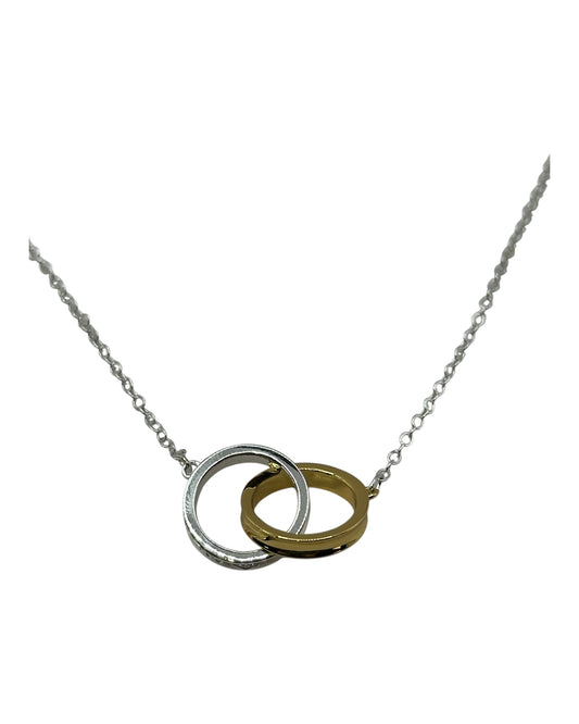 Silber- und Gold-Halskette mit Doppelring-Anhänger