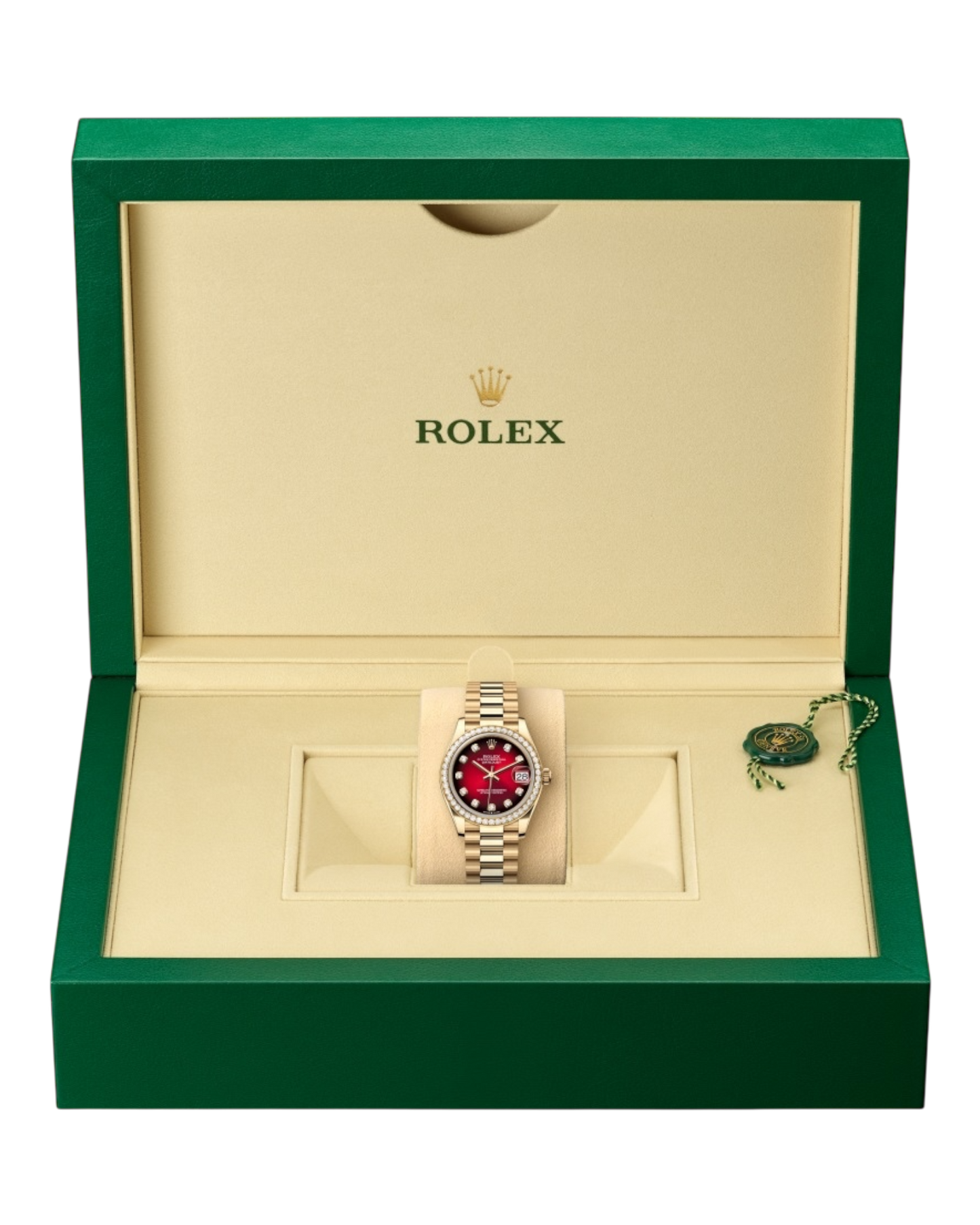 Rolex DATEJUST Red Dial with Diamonds , Diamond Bezel, 31mm Gold President - U1 FACTORY - AUTOMATIK