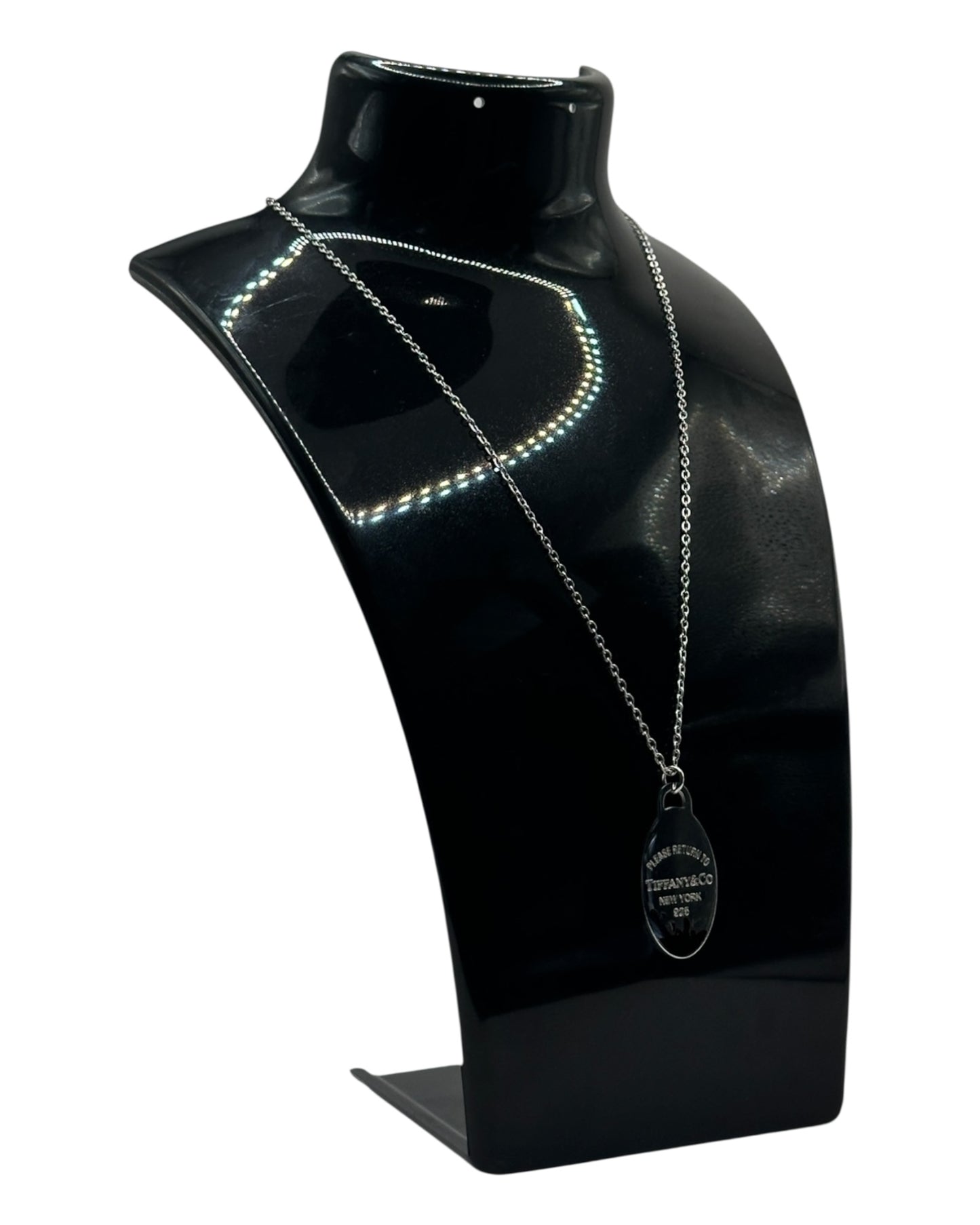 Tiffany & Co. Halskette schwarz mit ovalem Anhänger aus 925 Sterling-Silber