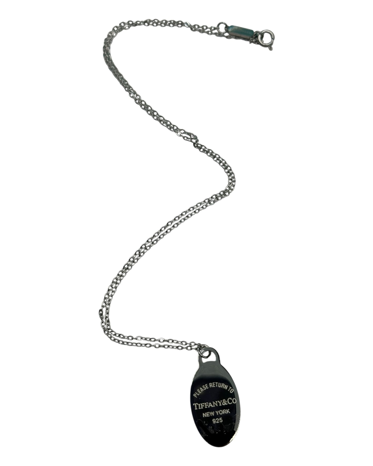 Tiffany & Co. Halskette schwarz mit ovalem Anhänger aus 925 Sterling-Silber