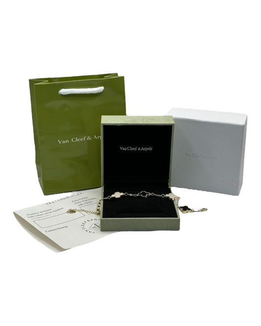 Van Cleef & Arpels Alhambra Armband mit Kleeblättern Weiß-Schwarz