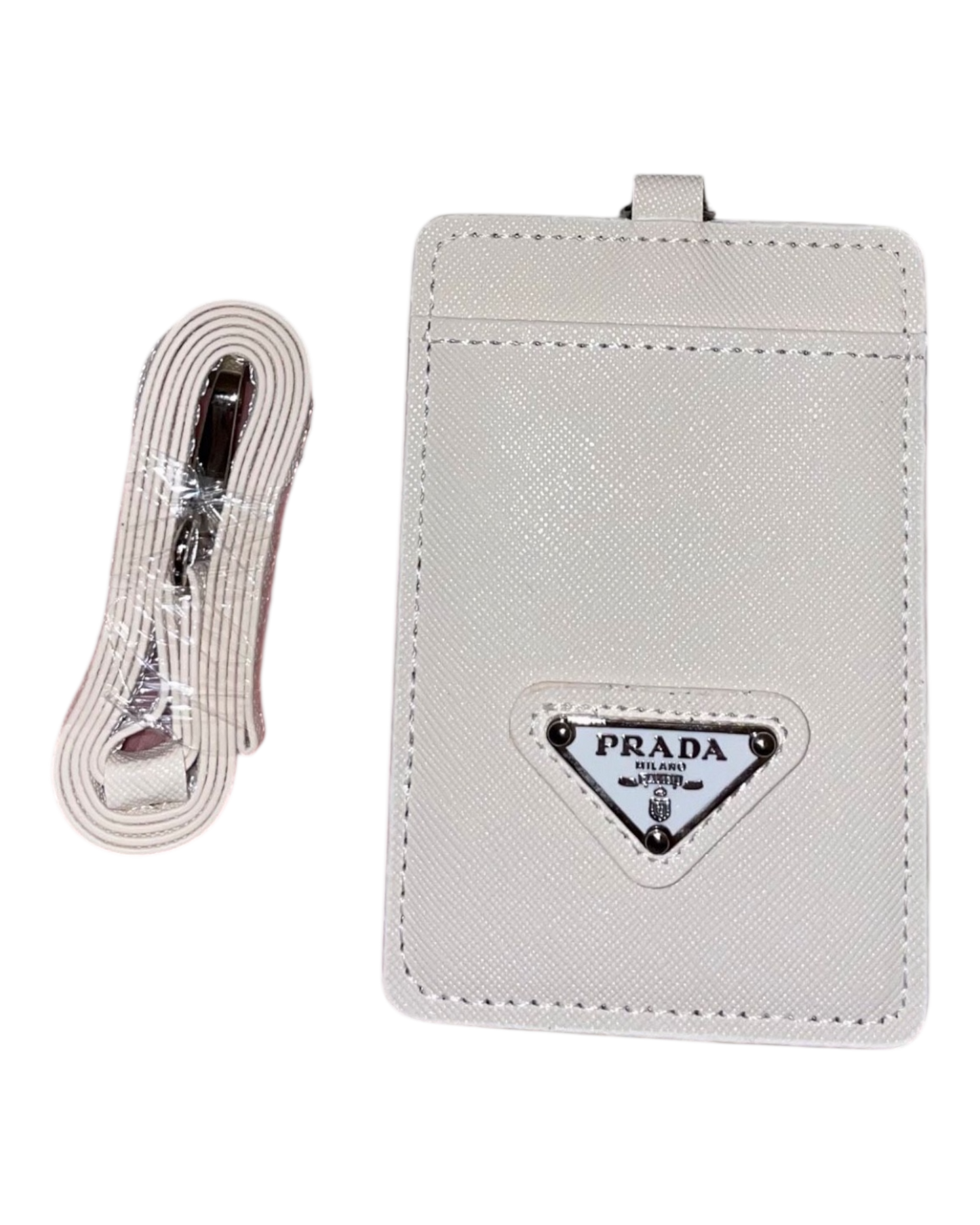 PRADA Neck Cardholder / Ausweisetui – Weiß / Schwarz