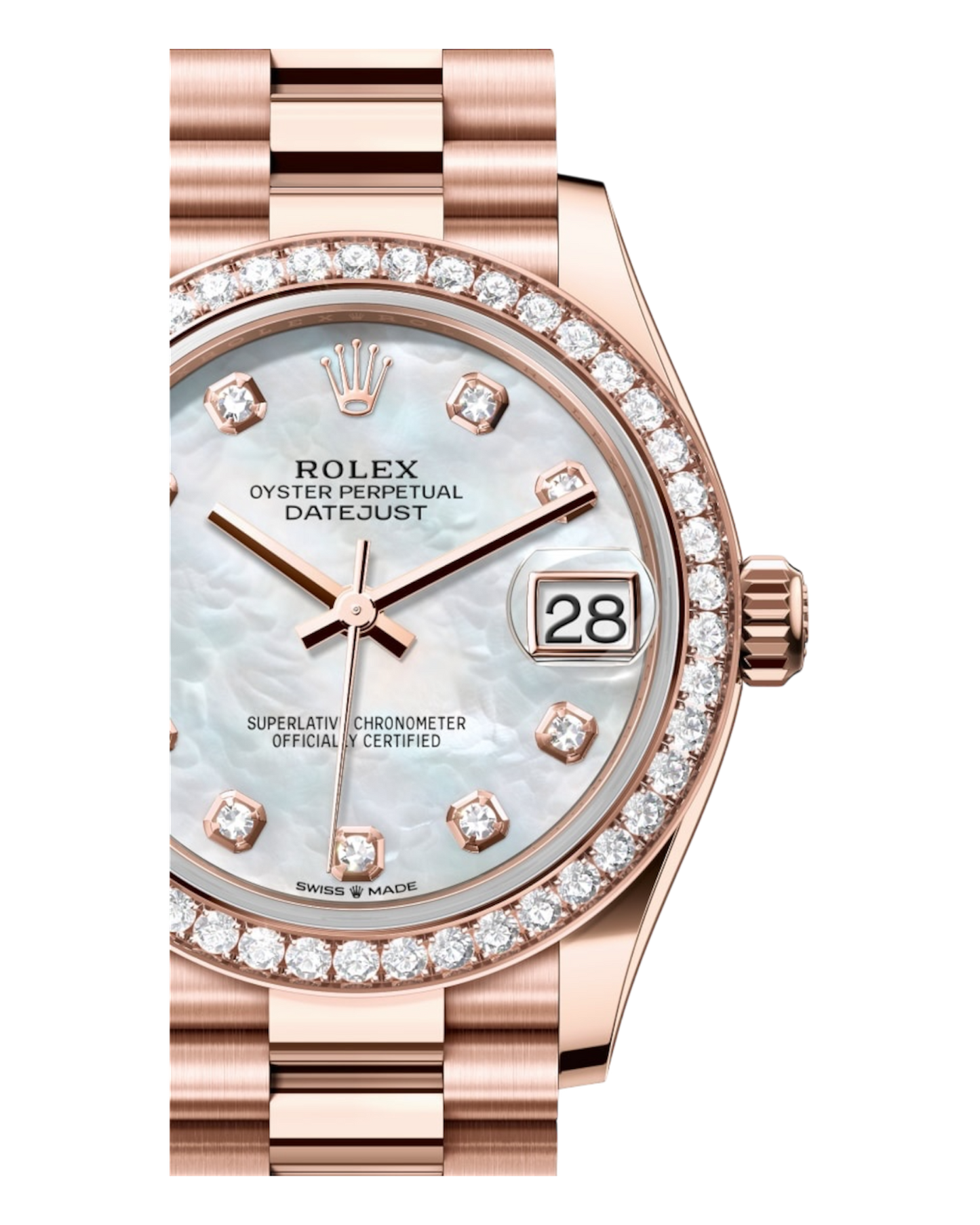 Rolex Datejust 31mm White with Rosé Diamonds Perlmutt Dial - U1 FACTORY - AUTOMATIK - Jubilee