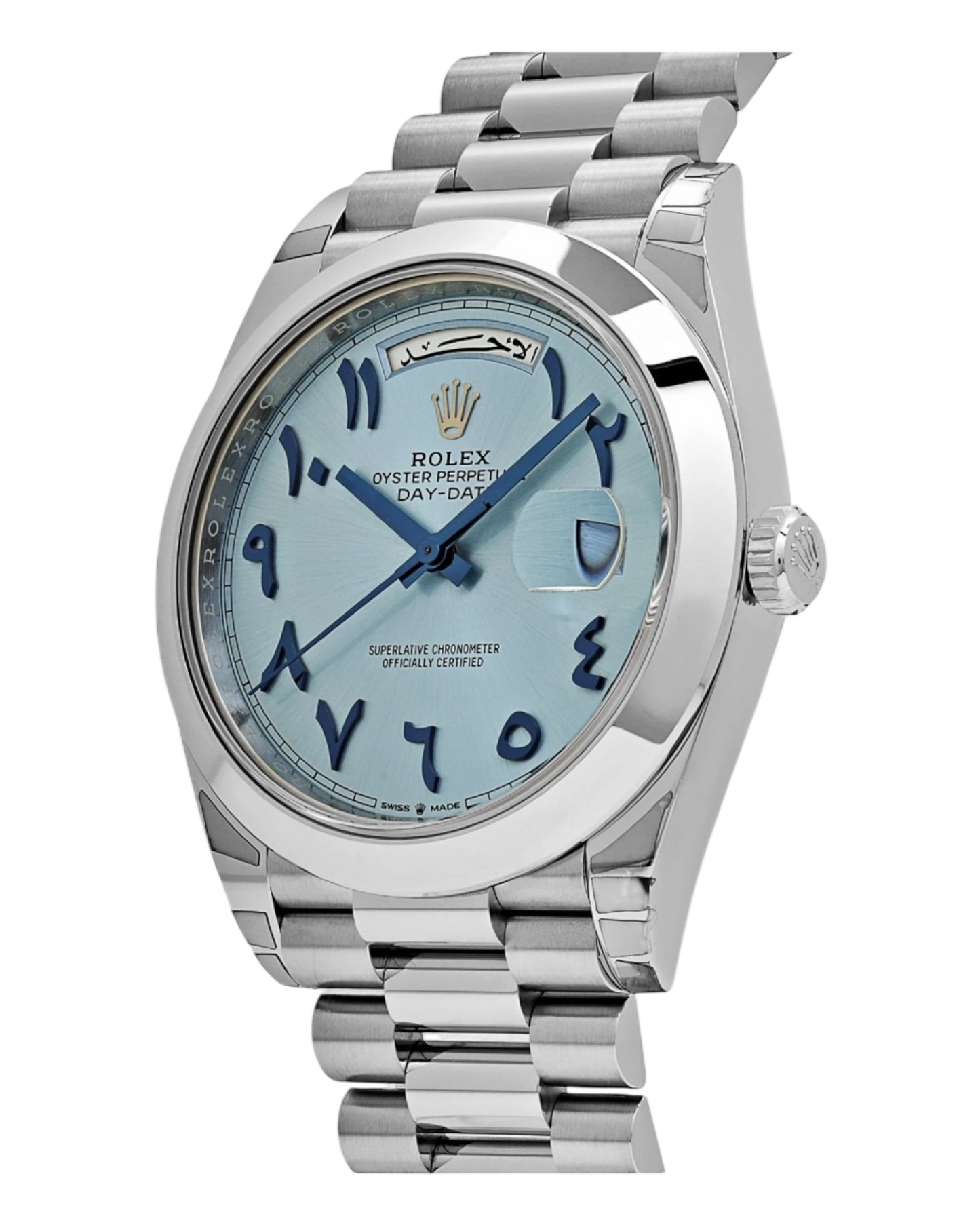 Rolex Day-Date 40mm Platinum – Ice Blue Arabic Dial with President Bracelet