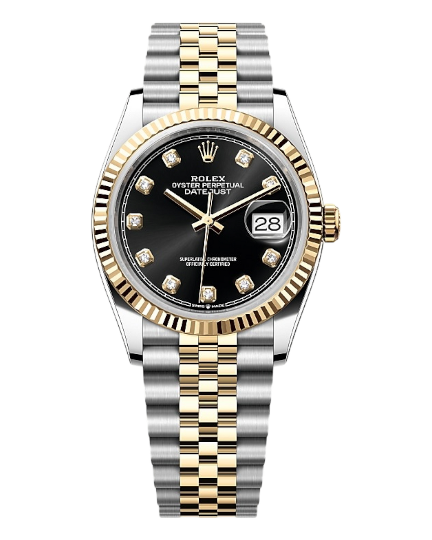 Rolex Datejust Black with Diamonds Dial, Bicolor 36mm Jubilee - U1 FACTORY - AUTOMATIK