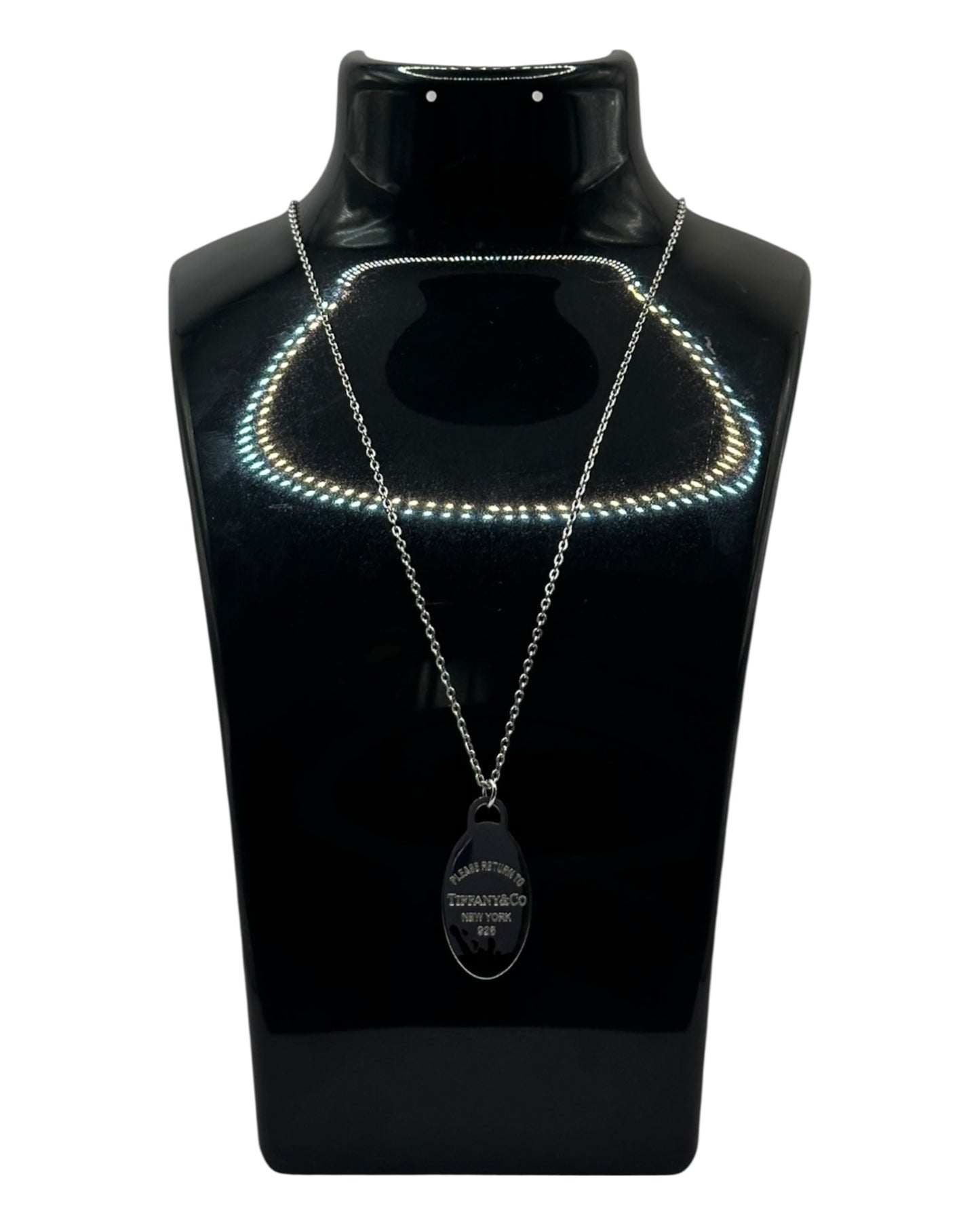 Tiffany & Co. Halskette schwarz mit ovalem Anhänger aus 925 Sterling-Silber