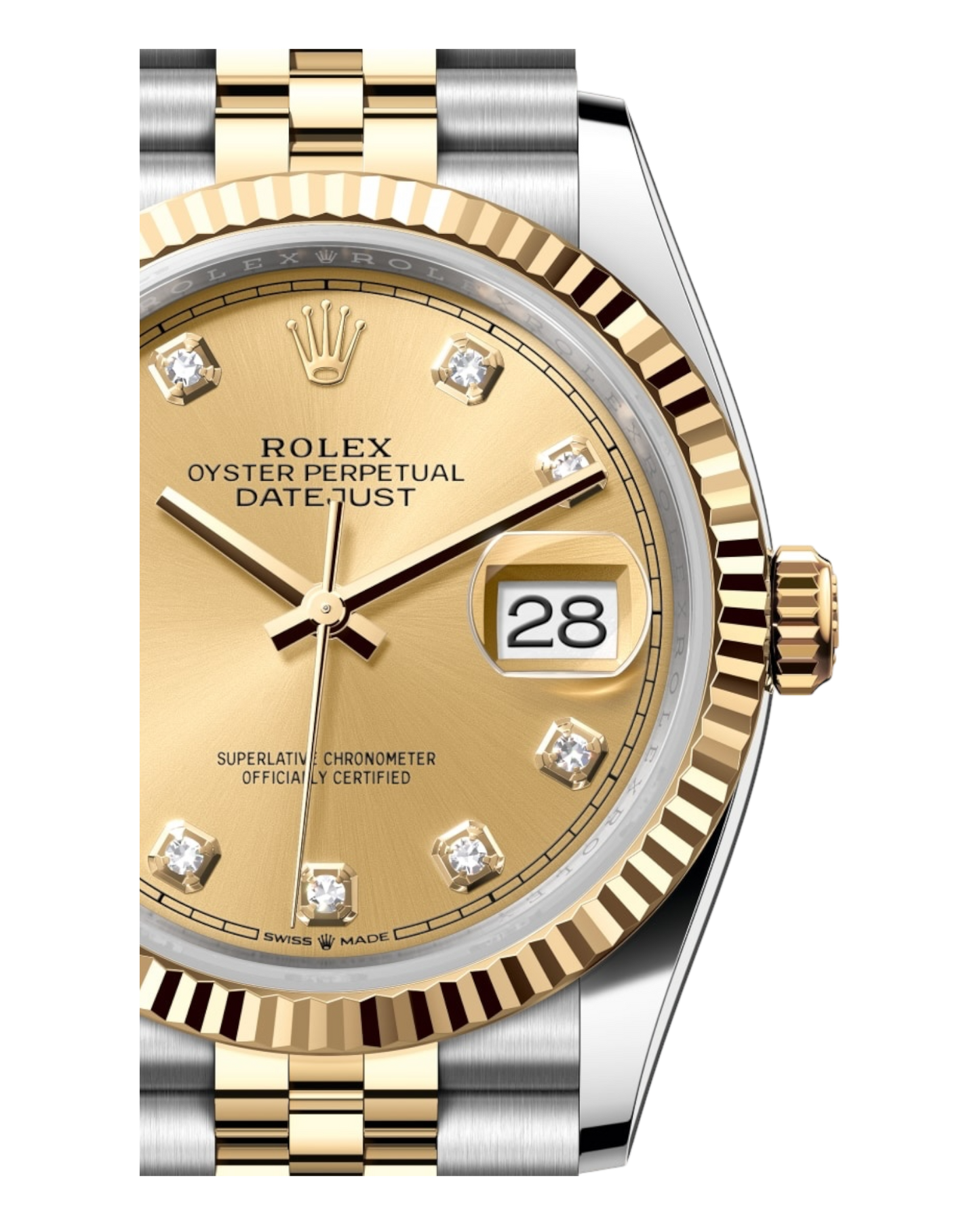 Rolex Datejust Champagne Dial with Diamond Markers, Fluted Bezel, 36mm Two-Tone Jubilee - U1 FACTORY - AUTOMATIK